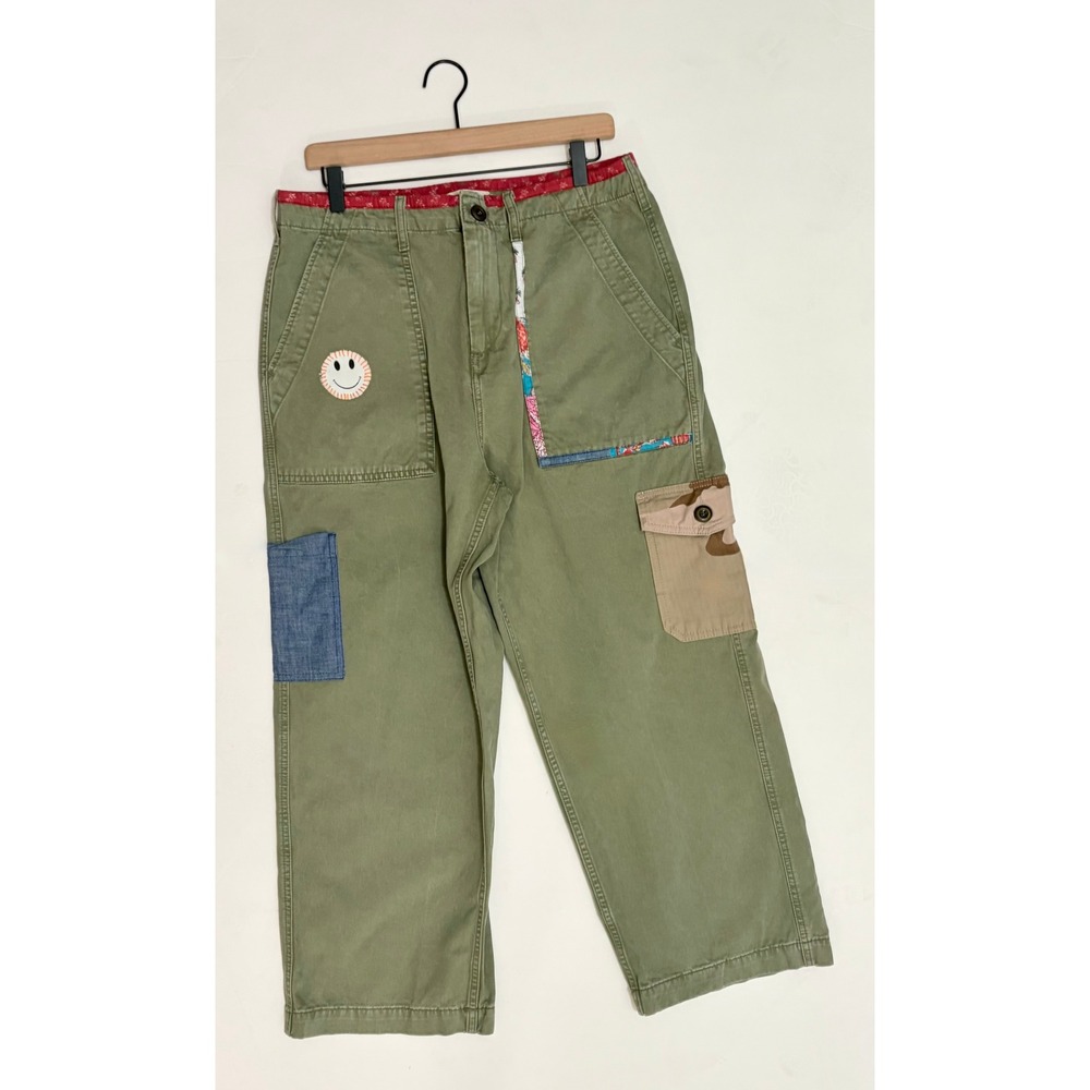 ROY ROGERS Green Cargo Pants Pockets Patches Retro Cropped Roy Roger's Size 31 - Picture 3 of 13